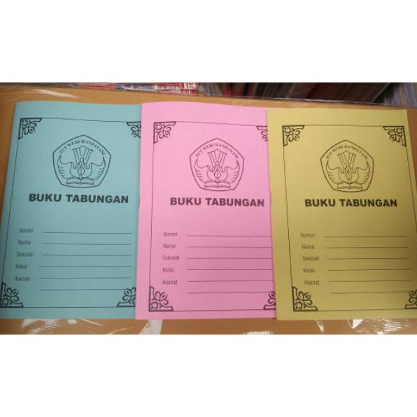 

Buku tabungan anak isi 5 buku 4 motif warna campur dan 1 motif
