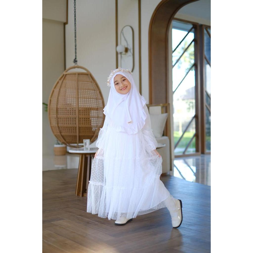 GAMIS PUTIH MANASIK HAJI FREE KERUDUNG ANNA Pakaian Baju Gamis Dress Dres Lengan Panjang Bahan Rayon