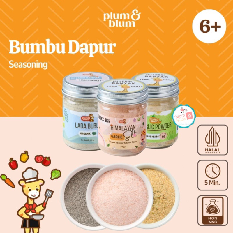 Original Plum & Blum Lada Putih Himalayan Salt Garlic Powder Bumbu Dapur Mpasi Bayi 50Gr Termurah