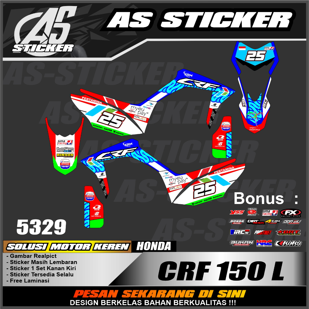 5329a COD Sticker Striping CRF 150 L Racing List Desain CRF Mandalika Terbaru Semifull