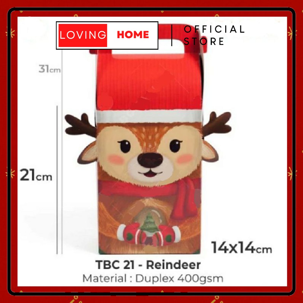 

LOVING HOME - Box Gift Chrismast Deer Kotak Hadiah Kue Kering Toples Natal Ready Stock Dus Premium