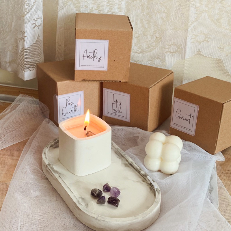 Baru/ Lilin Aromaterapi dengan kristal healing (Scented Candle With Chrystal Healing Awakening)