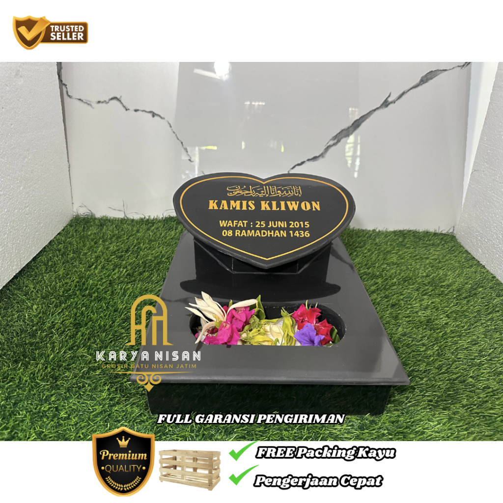 nisan makam model love + sekar bunga 30x35 granite