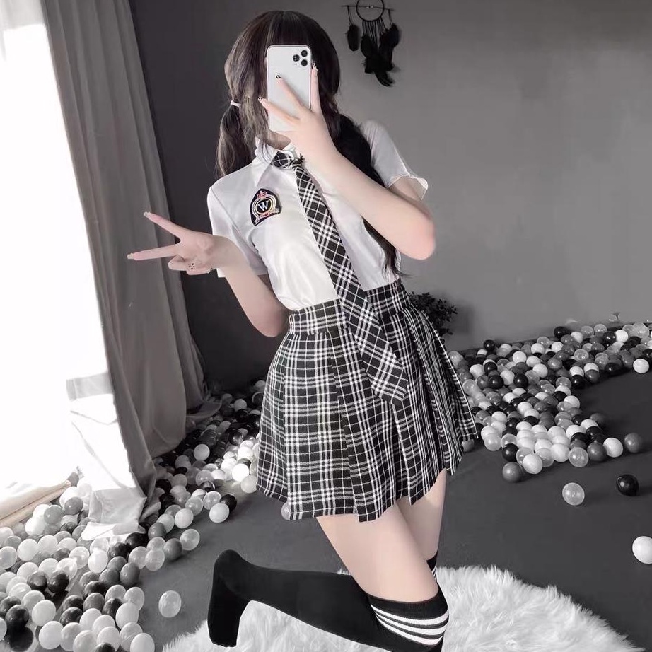 DiSkon  LINGERIE COSPLAY SERAGAM SEKOLAH KOTAKKOTAK