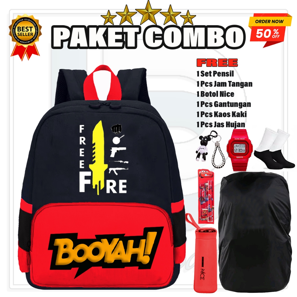 PALE BAGS - Tas Ransel Anak Sekolah PAUD TK SD NGAJI Tas Anak Sekolah Cowok Motif FF Free Fire