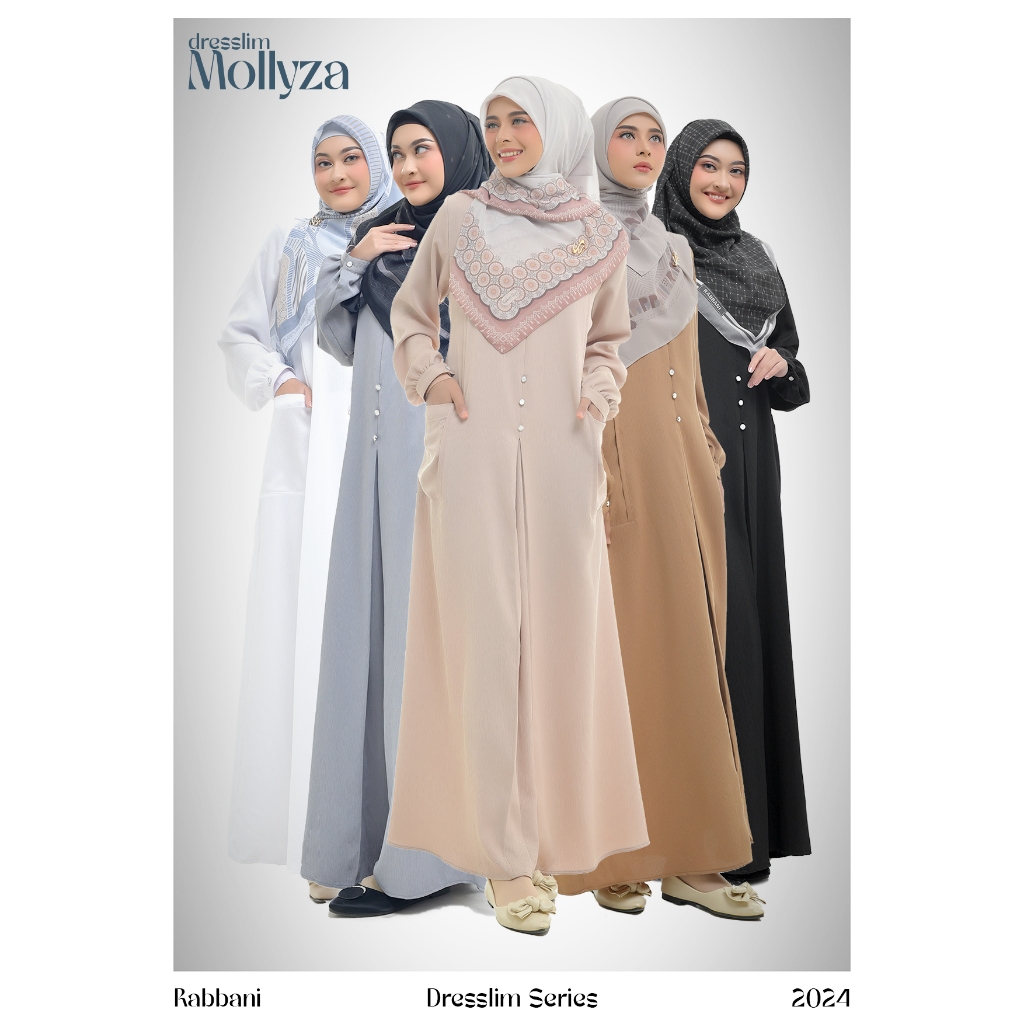 Dresslim Mollyza | Dresslim lengan balon | Dress Rabbani |Gamis Rabbani | Gamis terbaru | Simple Dre