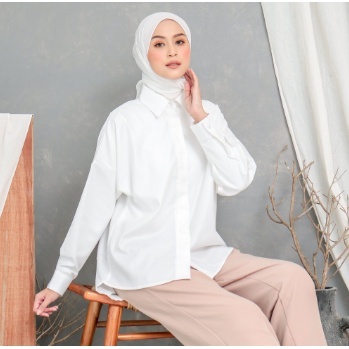 READY Letty Shirt White Hide Button Basic Oversize Pattern LD120 E03-04 ALL SIZE XXL