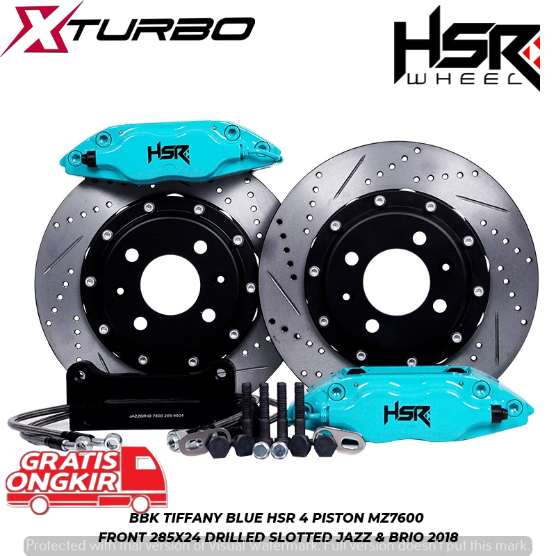 BIG BREAK KIT BBK TIFFANY BLUE HSR 4 PISTON MZ7600 FRONT 285X24 DRILLED SLOTTED JAZZ&BRIO 2018 TERBA