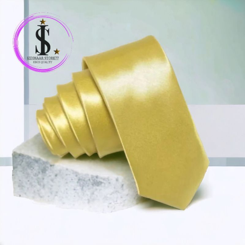 Dasi Pria Formal Polos Satin Polyester Gold Muda/Gold Tua