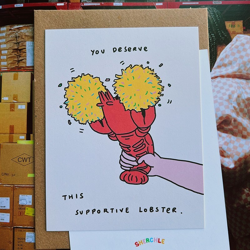 

Supportive Lobster - Mini Art Print / Greeting Card