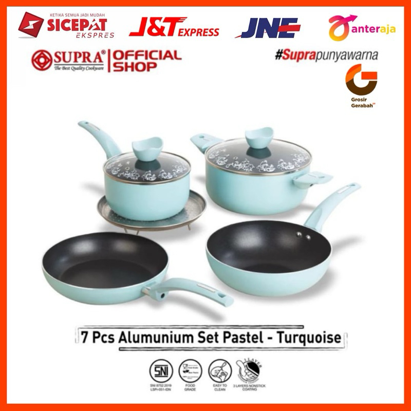 SUPRA cookware set 7 pcs pastel premium rosemary tutup kaca motif