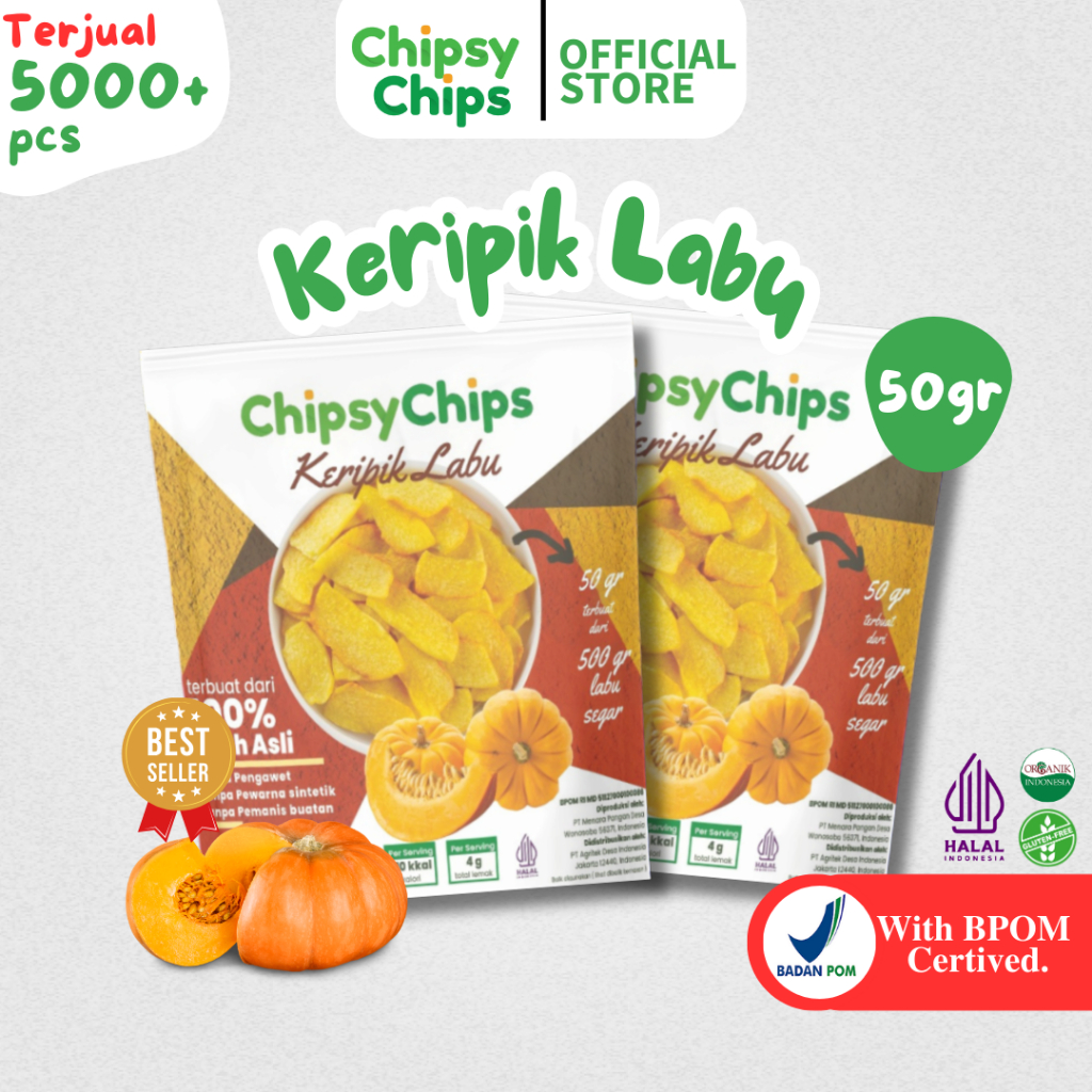 

CHIPSYCHIPS KERIPIK BUAH LABU 50GR / FRUIT CHIPS PUMPKIN / HEALTHY SNACK HALAL & BPOM