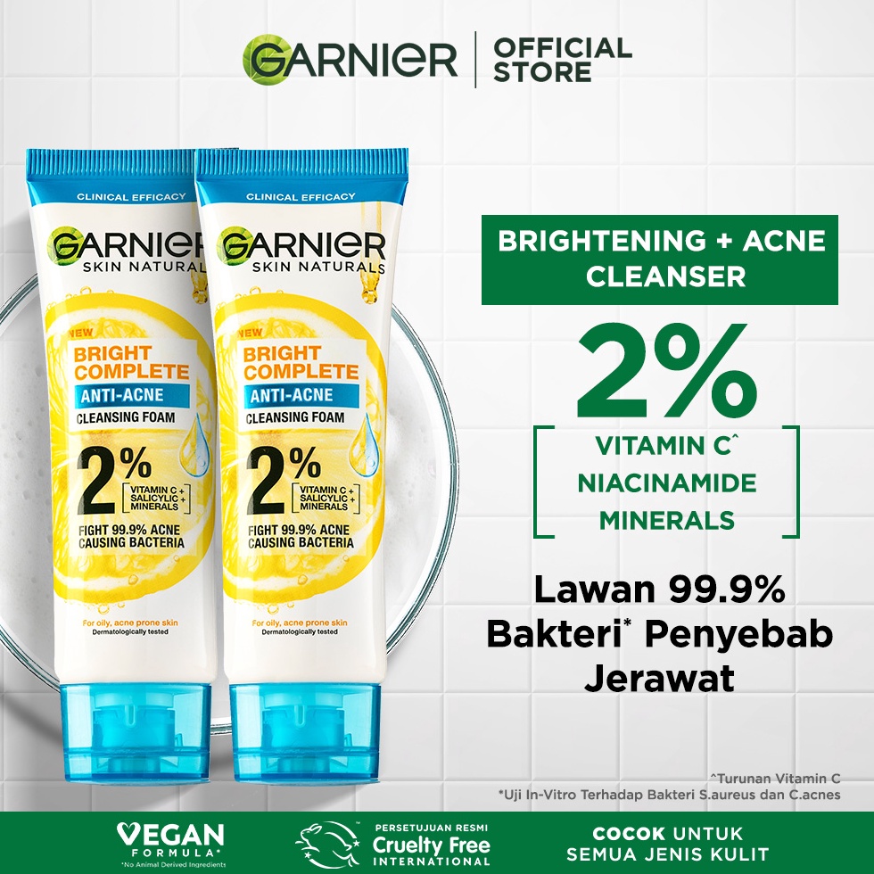KODE A64E PAKET HEMAT ISI 2 Garnier Bright Complete 3in1 Anti Acne Facial Cleanser Skin Care  1ml