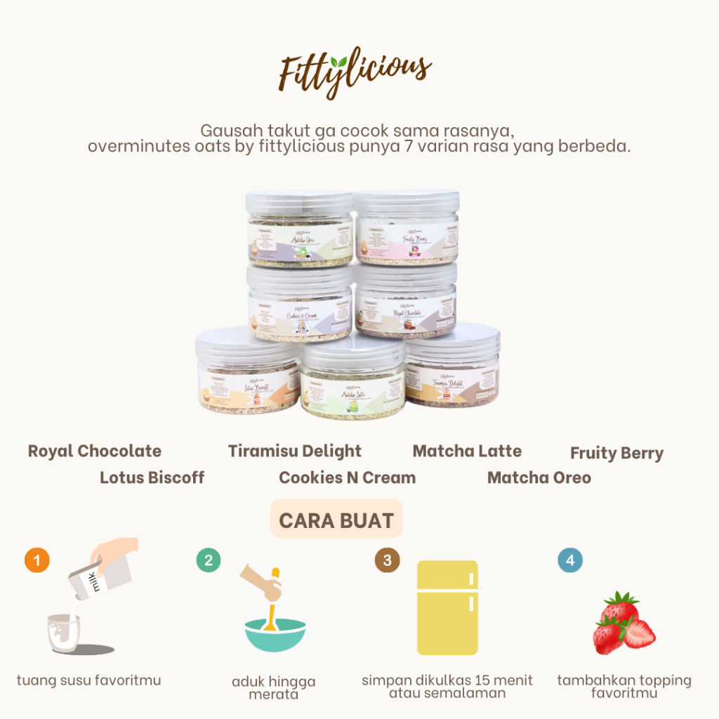 

NG Fittylicious DIY Overminutes Oats / Oatmeal / Sereal Oat BUY 4 GET 1 FREE / Overnht Oats /