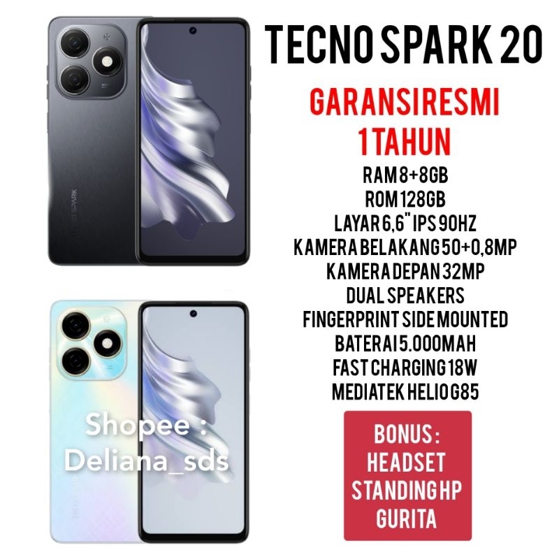 Tecno Spark 20 8/128 8+8/128 16/128 Garansi Resmi 1 Tahun Tecno Spark 20 NFC 8/128 Tecno Spark 20 NF