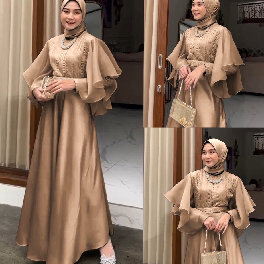 D2289 MAXY ALMEERA M L XL XXL GAMIS DRESS  Gamis Mewah Pesta Kondangan Muslim Terbaru Model Brokat M