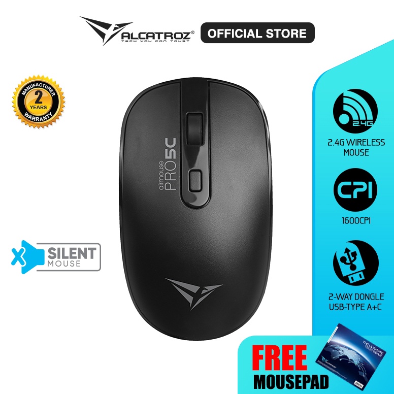 KODE C48Z Mouse Wireless Alcatroz AirMouse Pro 5C Silent Click Wireless Mouse  24G Wireless  Type C 