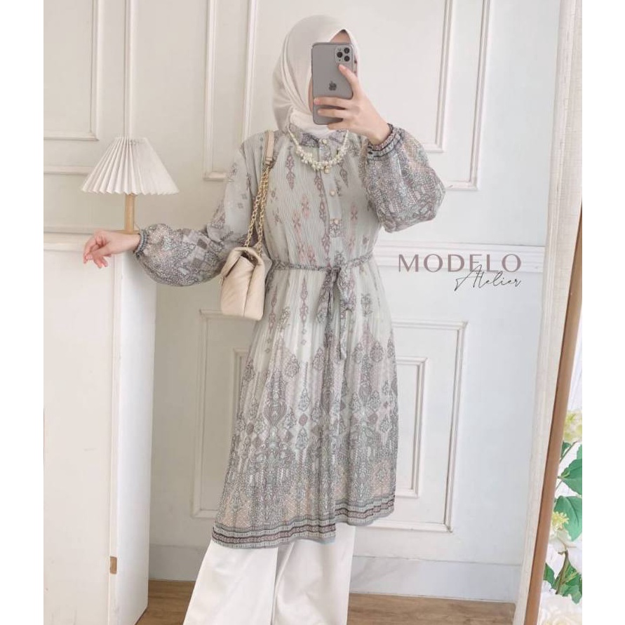 Terlaku Marbella Pleats Tunik  Gamis Plisket Motif Meijiewang  Dress Ceruty Plisket Mewah Jumbo  Tun