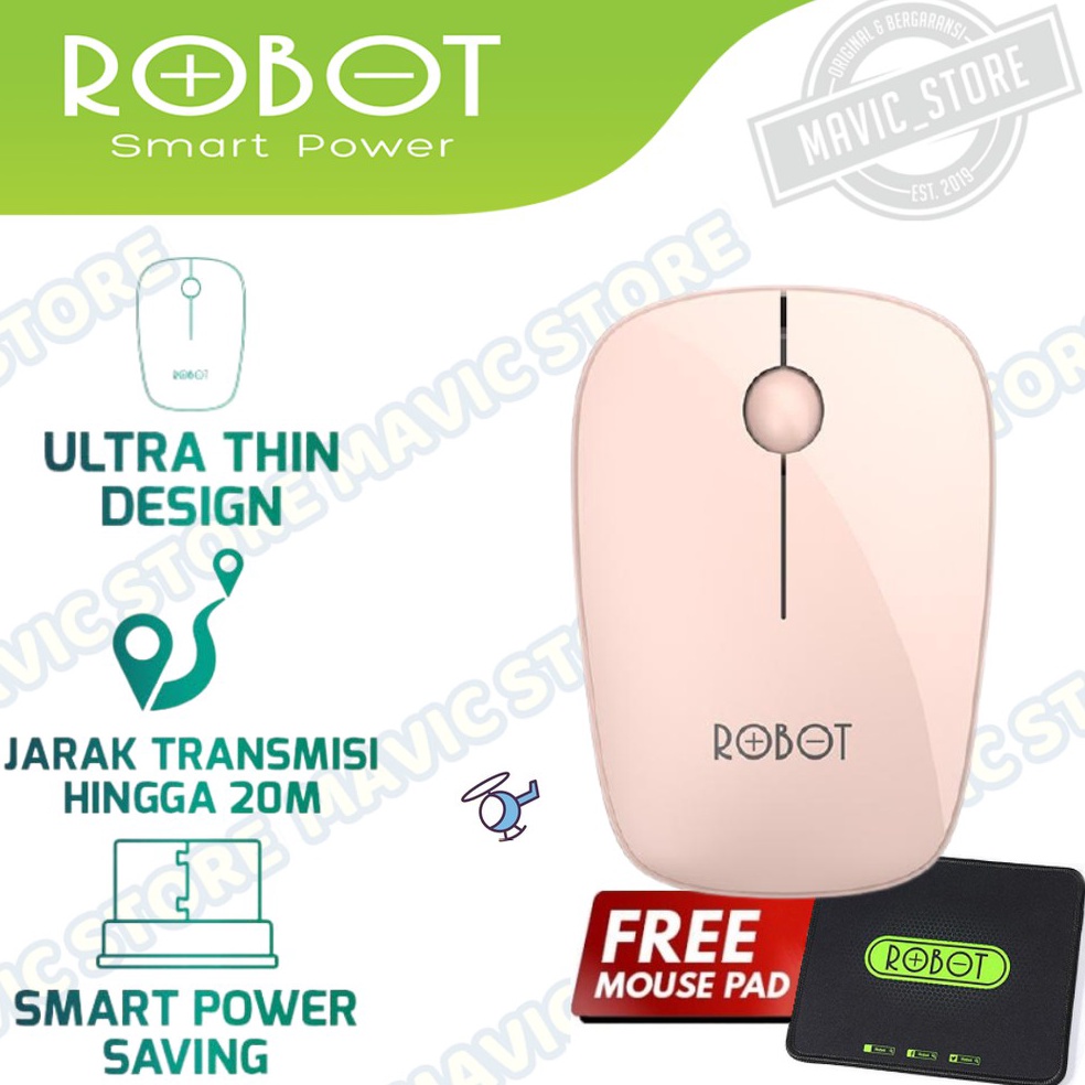 KODE F74W ROBOT M22 Mouse Wireless 24G Optical Mouse 16DPI Free Mouse Pad RP1  Garansi Resmi 1 Tahun