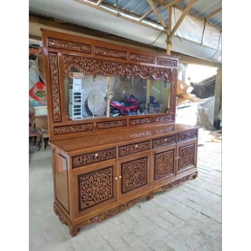 bufet meja rias ukir jati Jepara kaca cermin 2mtr