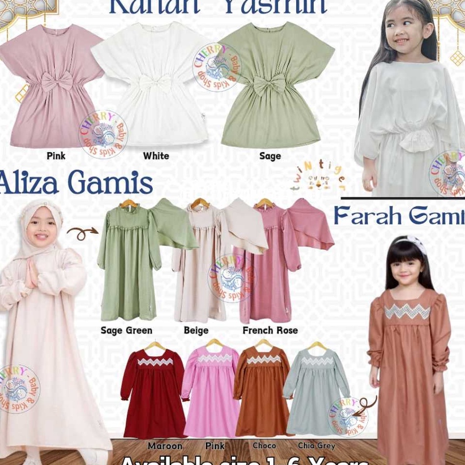 Twin Tiger 6 Tahun Farah Amira Akilah Aliza Yasmine Gamis Set Raya  Kaftan Lebaran Pakaian Muslim An