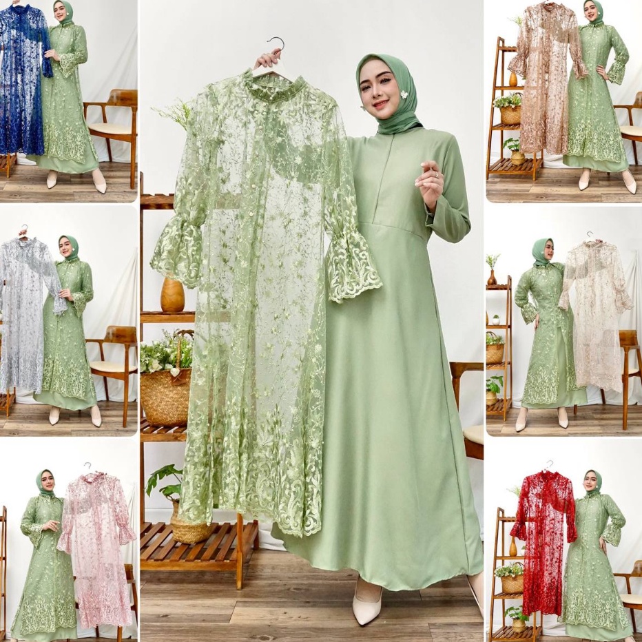 DISKON Jamin RealPict OUTER Amanda Busui Brukat Tile Bordir  Lace Outer Dress  Outer Gamis Tille Bro