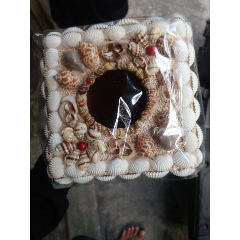 tempat tisu kotak/persegi cangkang kerang kerajinan/prakarya