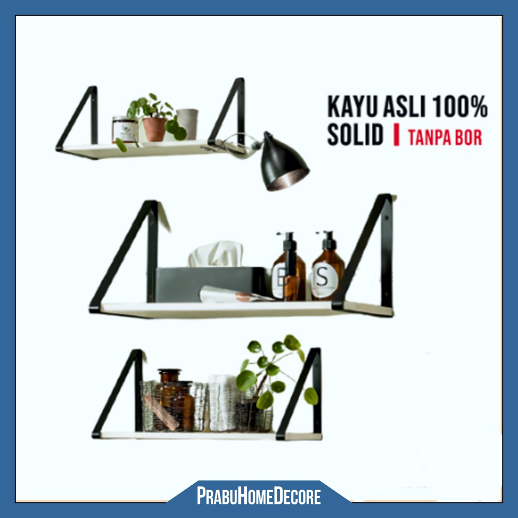 Rak Dinding Kayu Besi Gantung Minimalis Dekorasi Rumah | Gantungan Rak Ambalan Penyimpanan Kosmetik 