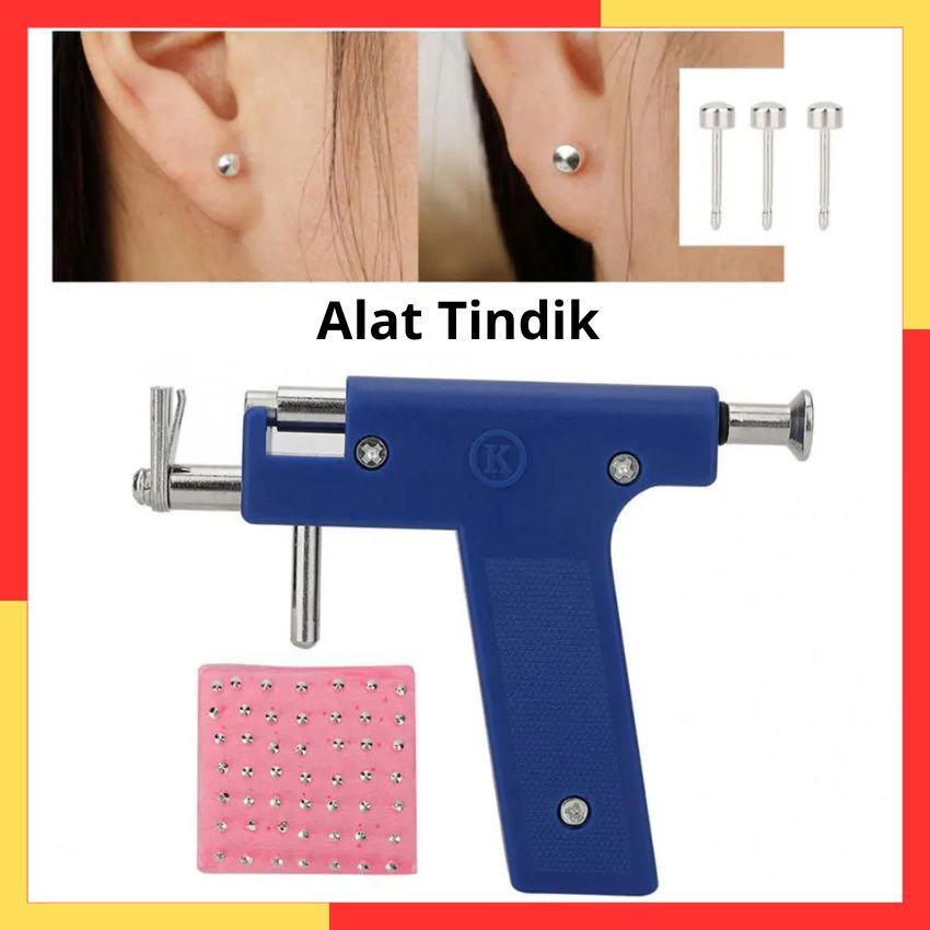 Alat Tindik Anting Telinga Pria Wanita 1 Set Piercing Tool Kit Earring Anti Karat Stainless Steel