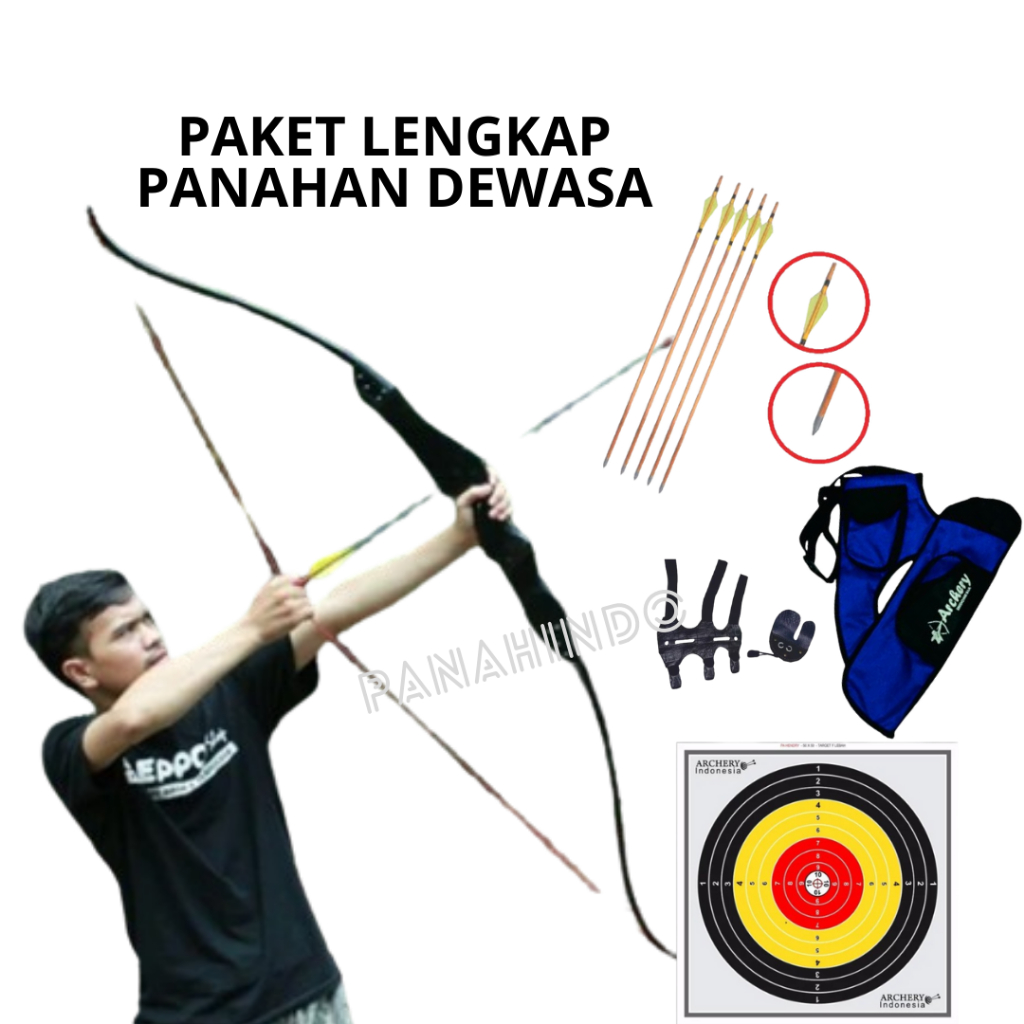 Full Set Busur Panahan Dewasa Lengkap Jenis Panah Tradisional Recurve Bow Panahindo Standar R60 Full