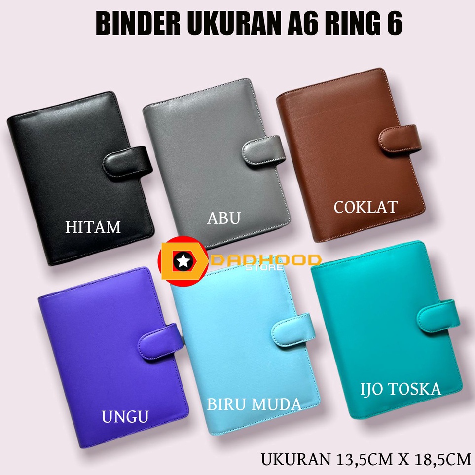 

BINDER KULIT GLOSSY SINTETIK UKURAN A6 RING 6 1 WARNA PILHAN