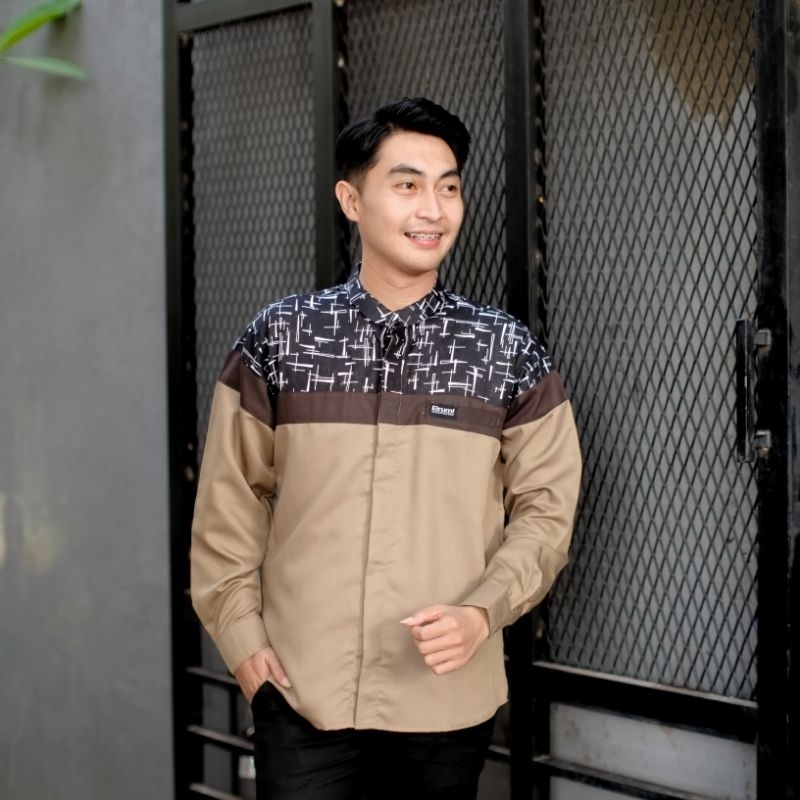 Baju Koko Pria Dewasa Lengan Panjang Elrumi kombinasi Batik Motif Senopati