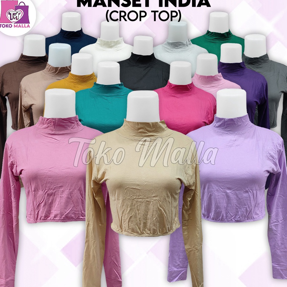 Dijual Baju Manset Crop top India Lengan Panjang Wanita Polos Bahan Rayon Spandek Dalaman Perempuan 
