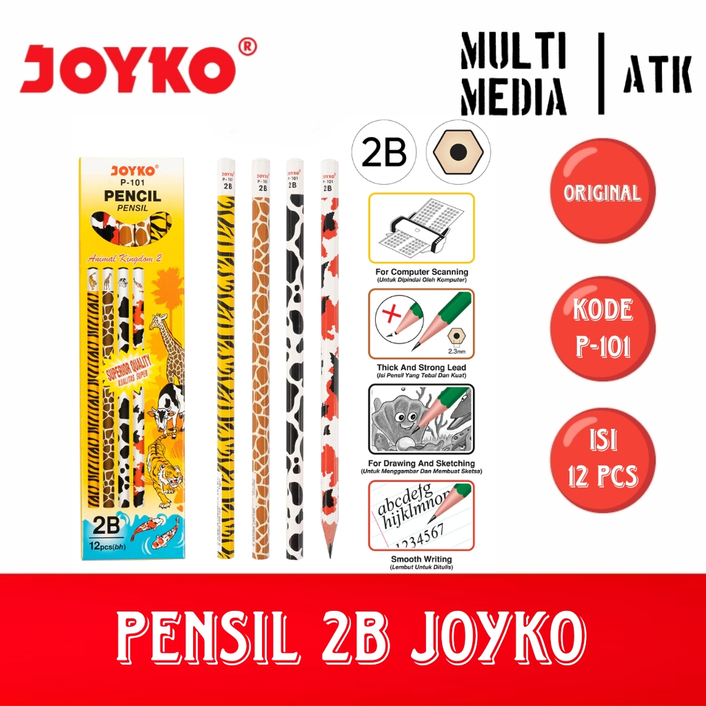 

PENCIL / PENSIL 2B JOYKO P-101 ANIMALS (12 PCS)