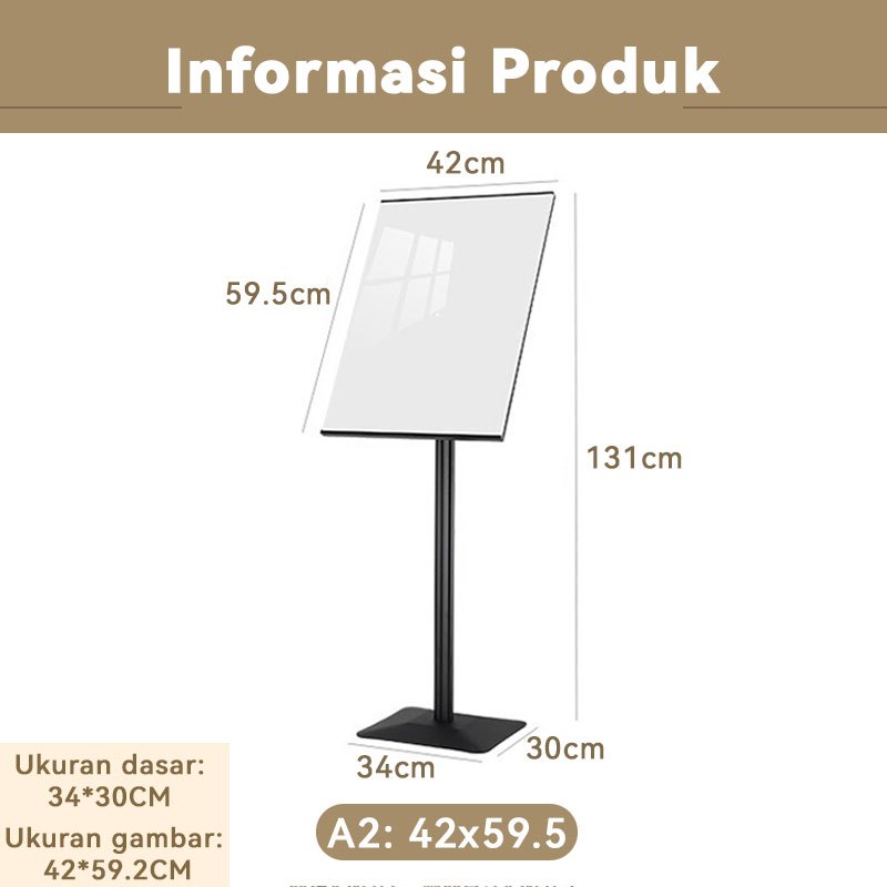 Standing Sign Frame 360 A2/A3/A4 Stand Display Poster Frame Stainless Untuk Sign Welcome, Menu