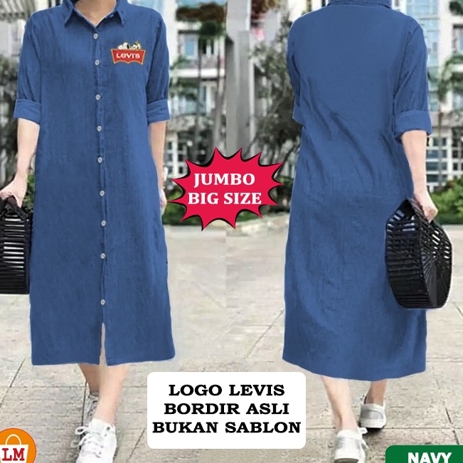 Promo LPM 16353 16356 Baju Tunik Wanita Motif Lucu Bordir Asli LONG TUNIC JEANS DENIM BIG SIZE JUMBO