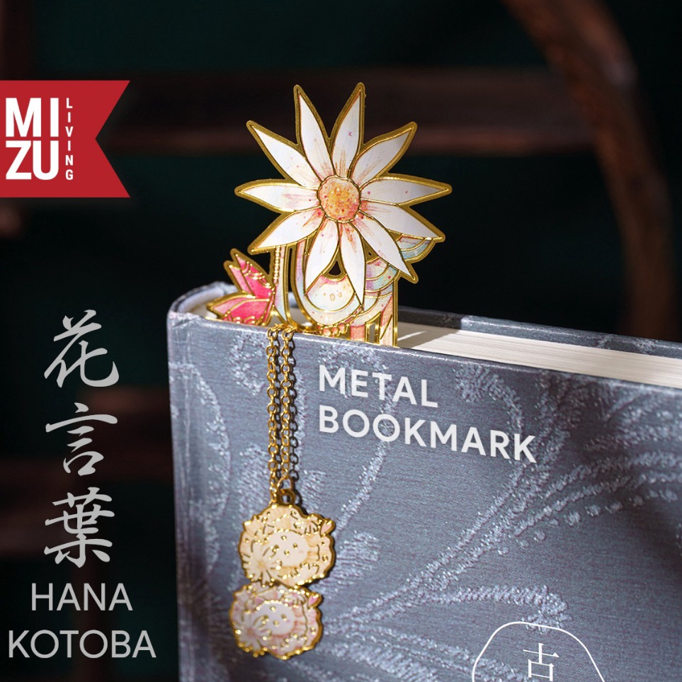 

MIZU HANAKOTOBA Flower Metal Bookmark Penanda Buku Bunga