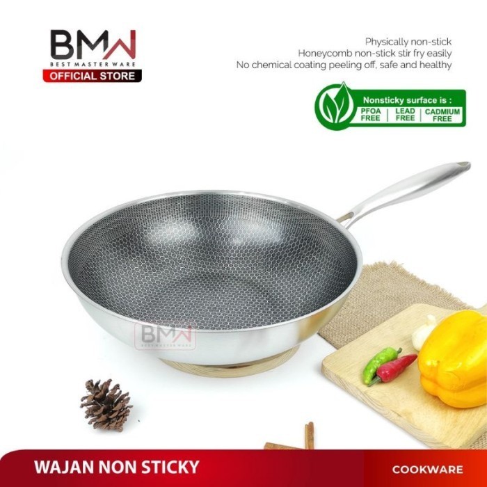 BMW Wajan Penggorengan Frypan Marble Frypan Gagang Motif laba 32cm Anti Lengket BATAM