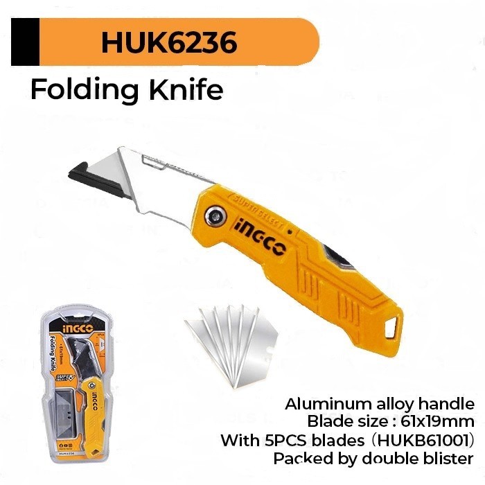 Pisau Lipat Gagang Aluminium INGCO HUK6236 Folding Knife