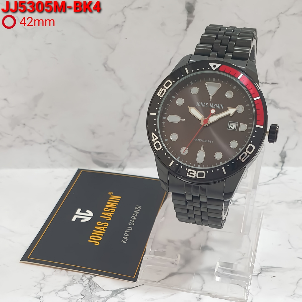 Jonas Jasmin JJ5305M-BK4 Jam Tangan Analog Pria - Black Red Stainless Steel