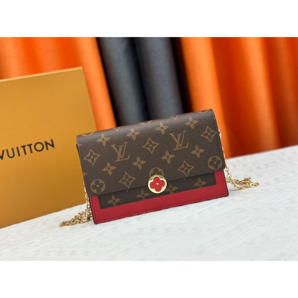 LV FLORE wallet with chain, clutch, shoulder bag or crossbody bag