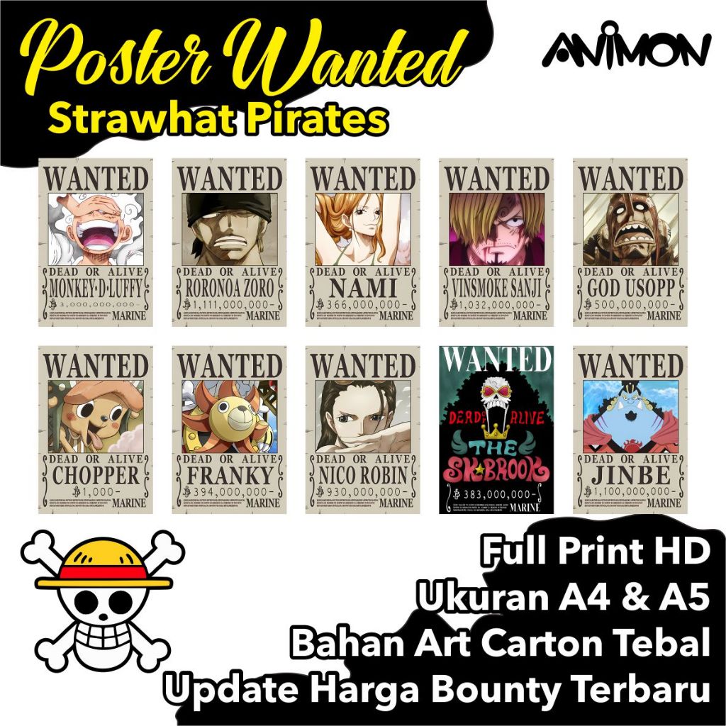 Poster Wanted Poster Bounty Anime One Piece Strawhat Pirates Mugiwara Crew