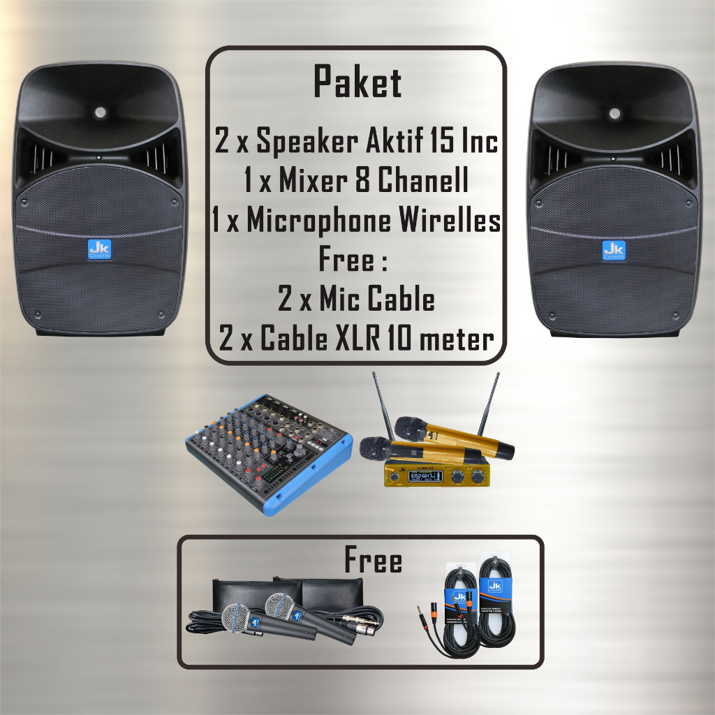Paket sound system Jk coustic  Mixer Microphone speaker aktif 15 inc
