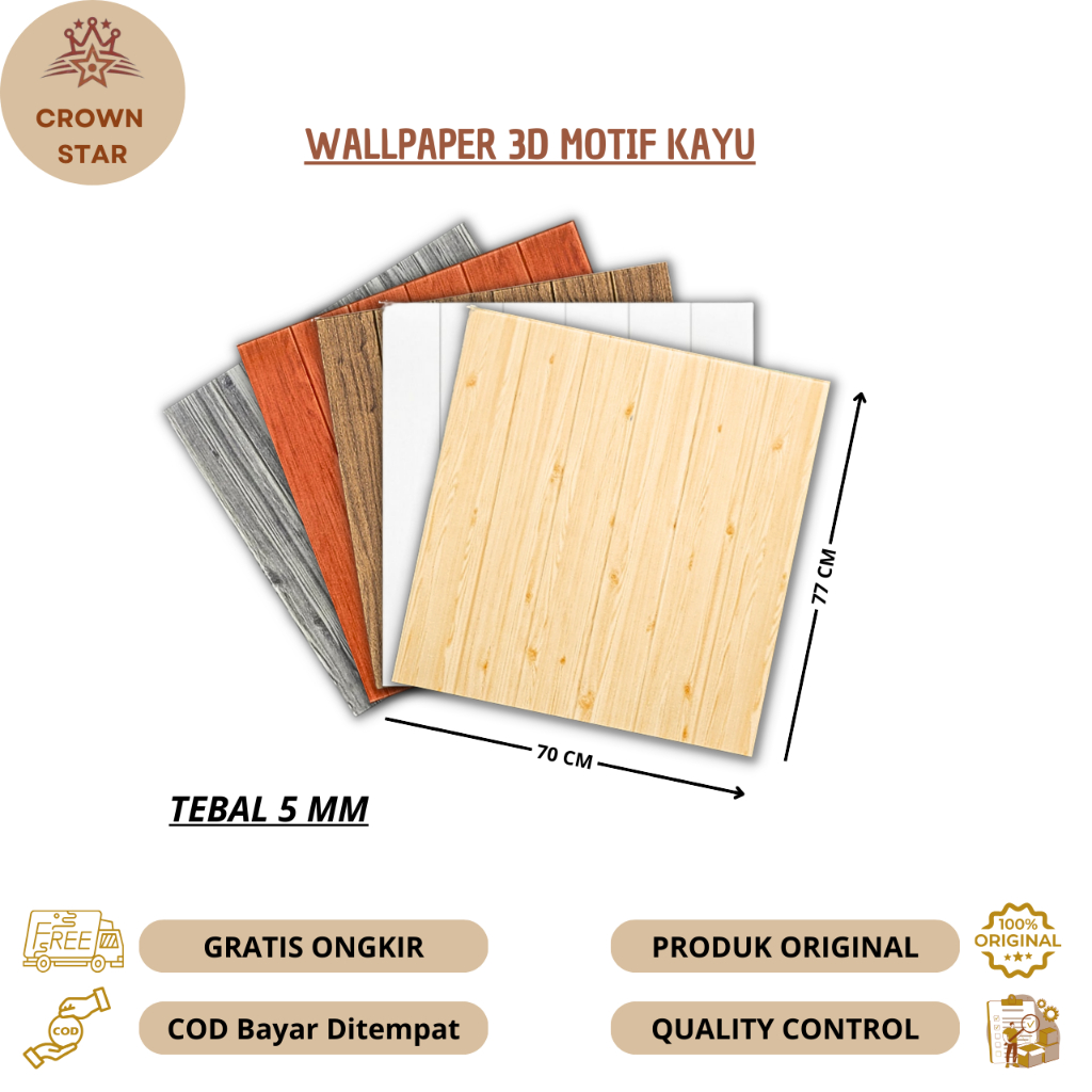 WALLPAPER DINDING 3D MOTIF KAYU (TEBAL 5 MM) UKURAN 70 X 70 CM WALLFOAM WOOD MURAH