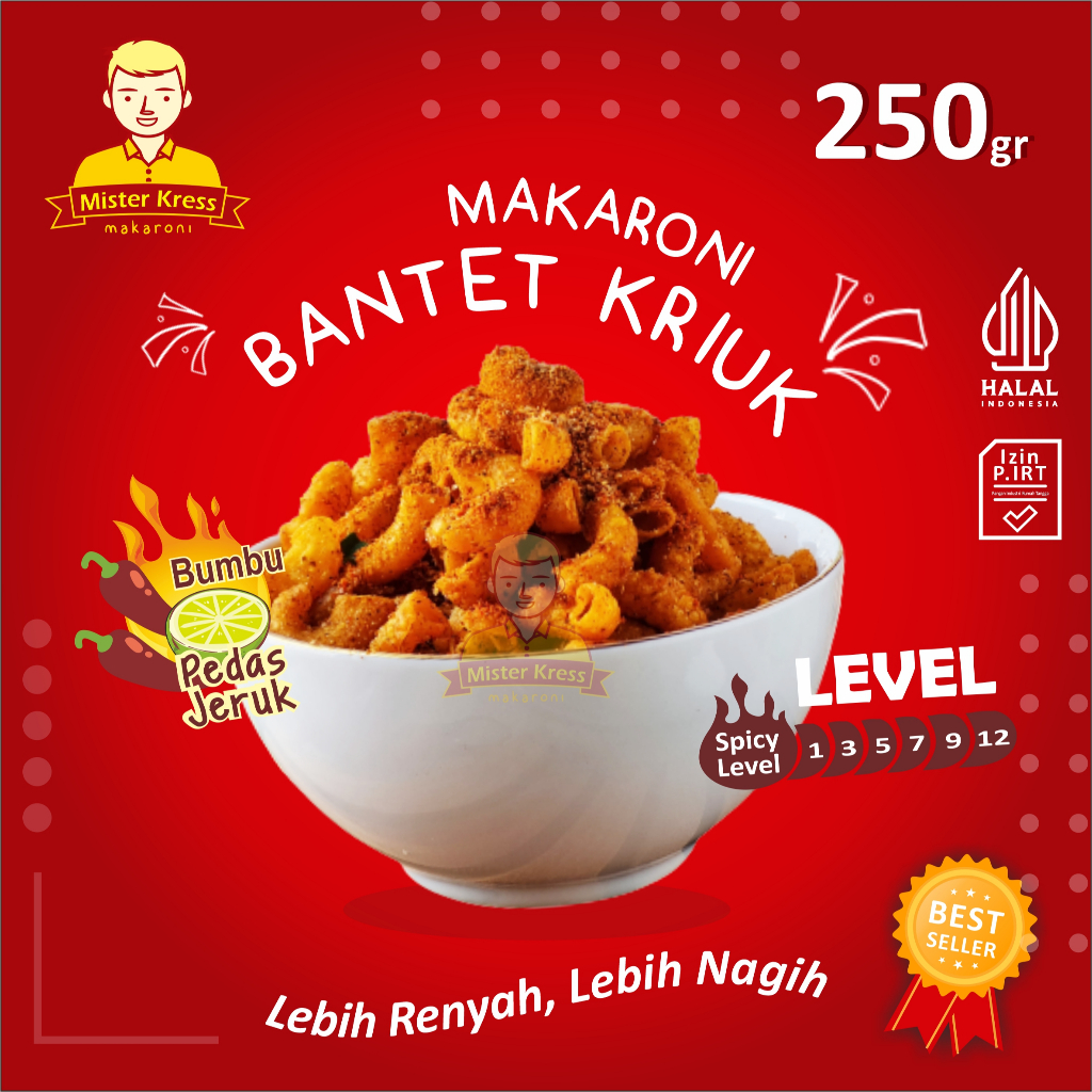 

Makaroni Bantet Pedas 250gr Tekstur Kriuk Renyah Daun Jeruk Mr Kress