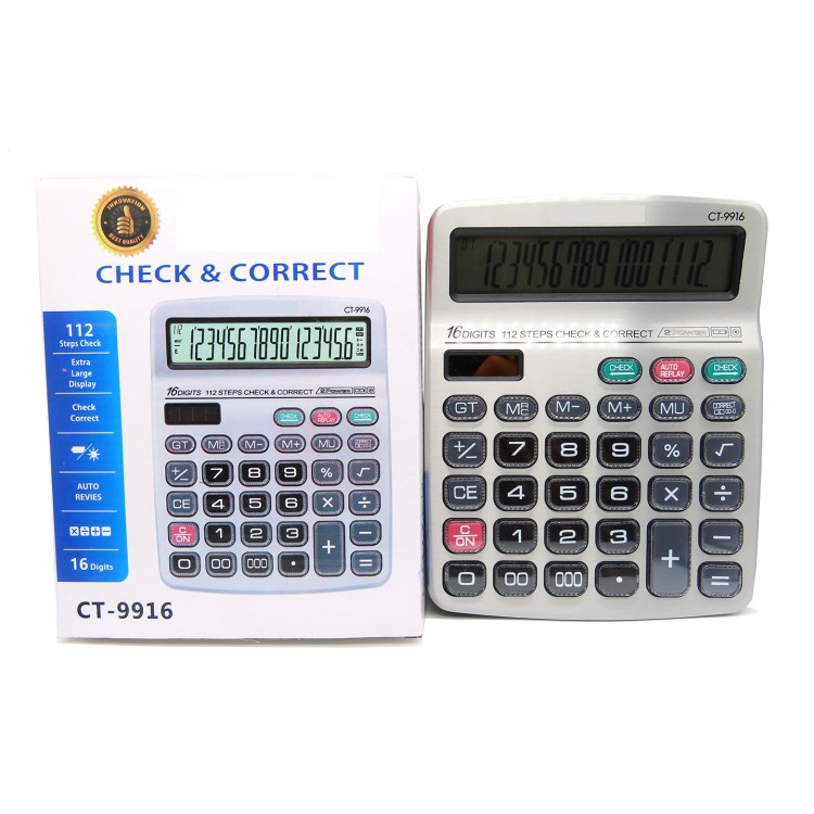 

( Bayar di Tempat ) FREE BATERAI Kalkulator 16 digit KINCIZEN CT-9916 Layar LCD Angka Besar Calculator Meja Menghitung Sekolah dagang Check Cek ulang CORRECT Big Display Tombol Mika Transparan Terbaru Termurah