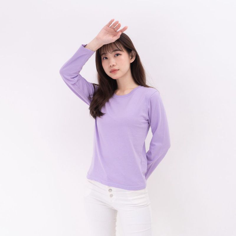 Kaos Polos Warna Ungu Muda/Lilac Lengan Panjang Pria dan Wanita Leher O-Neck 30s