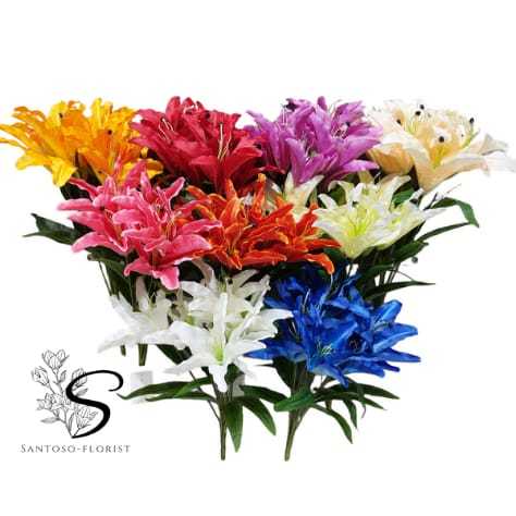 Bunga L2 Lily Latex Jumbo 7 Cabang Artificial Semi Latex Premium, bunga Lily palsu / OY-201