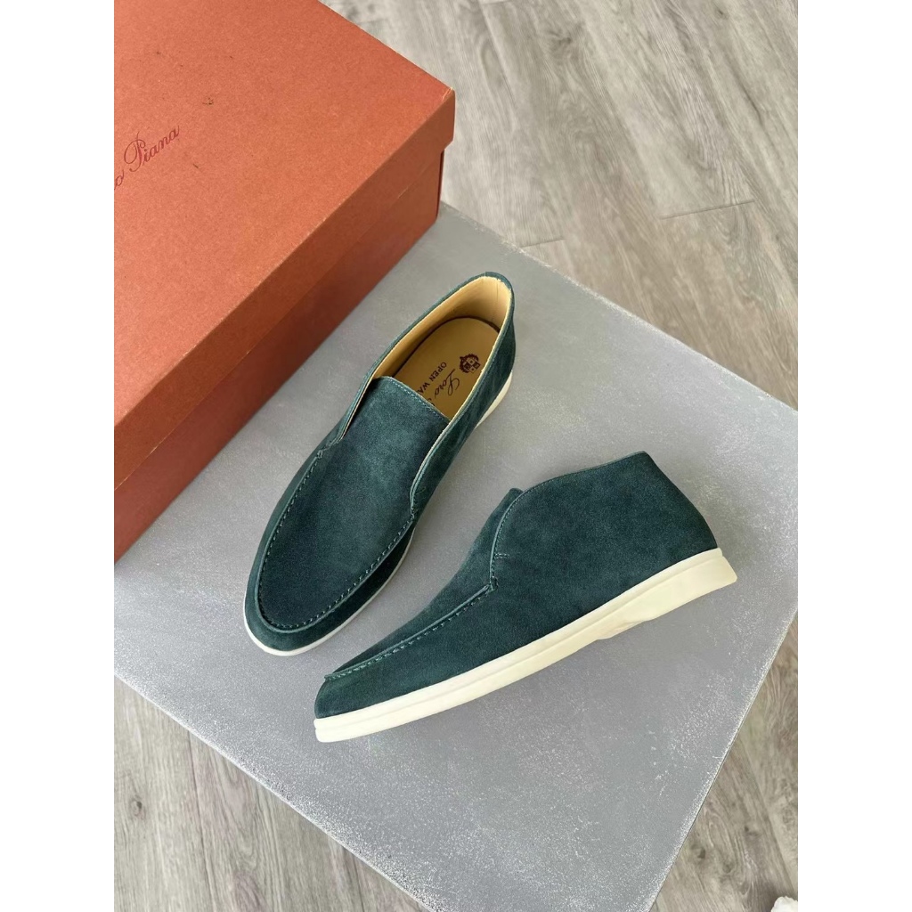 Loro Piana Open Walk sepatu kasual slip-on kulit bundar yang nyaman dan serbaguna