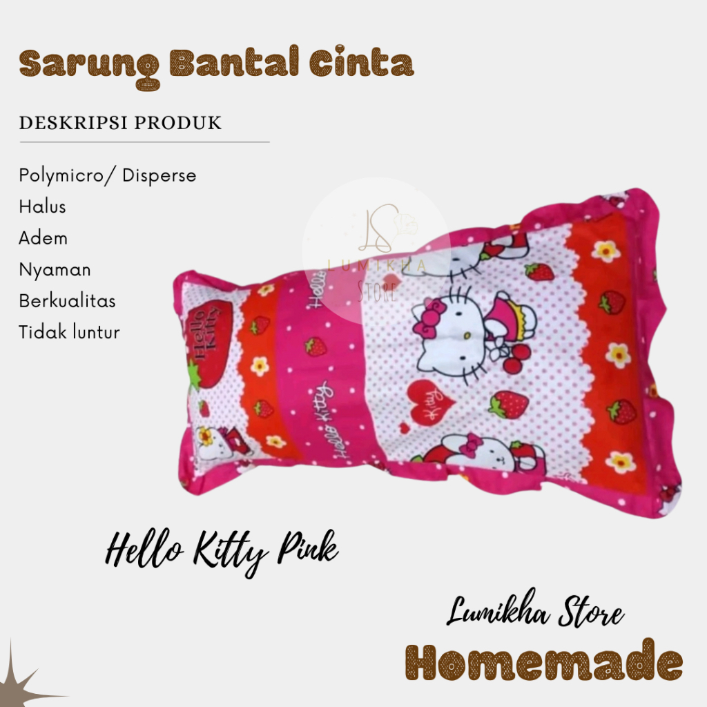 Sarung Bantal Cinta Jumbo Hello Kitty Lumikha Size 45 x 95 cm Karakter